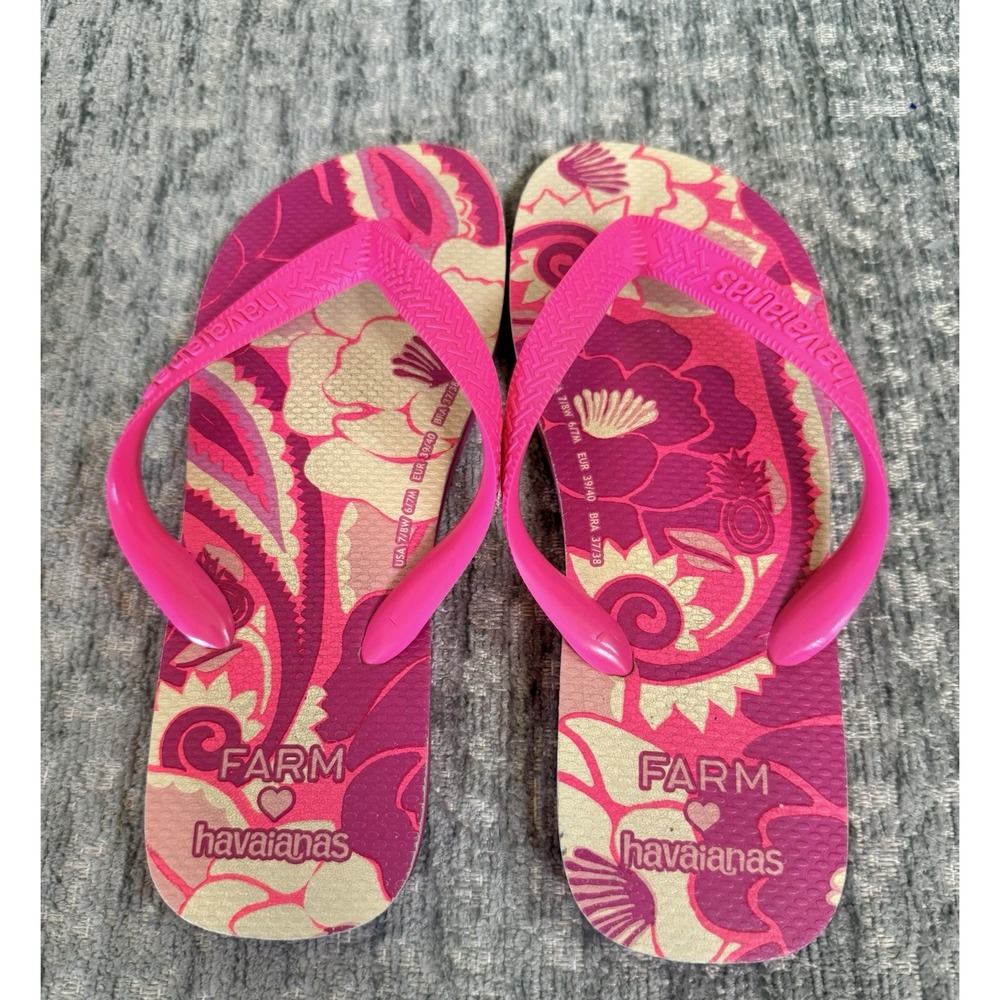 Havaianas x FARM Women's Pink Floral Flip Flop Sandals US 7/8 EU 39/40